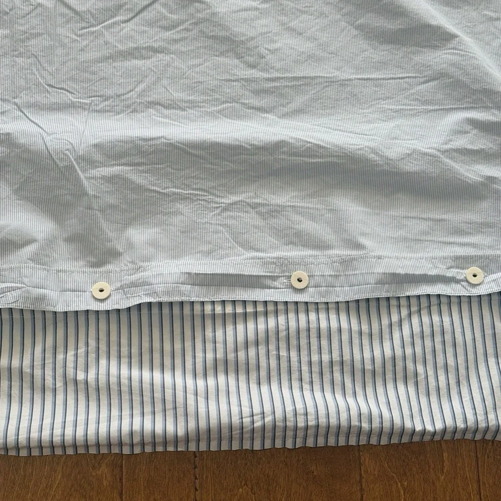 West Elm Organic Cotton Stripe Duvet Cover Full Queen Kyoto Blue + 2 Shams